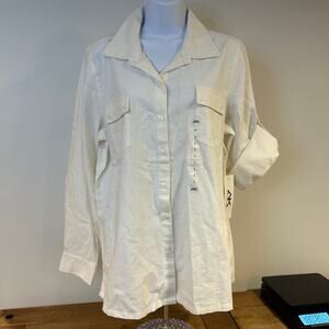 ANNE KLINE SPORT Large Linen Blend Long Sleeve Button Up Business Casual NWT